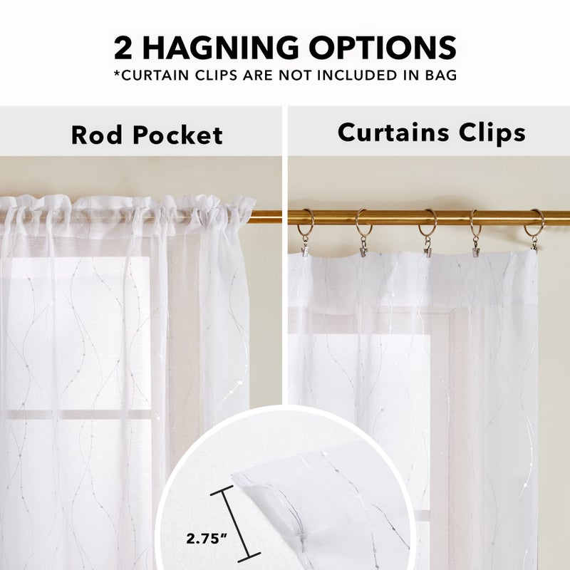 Deconovo Sheer Curtains - Voile Curtains Rod Pocket - Voile Sheer Drapes, 2 Panels for Living Room, White & Silver, 52W X 72L - Image 3